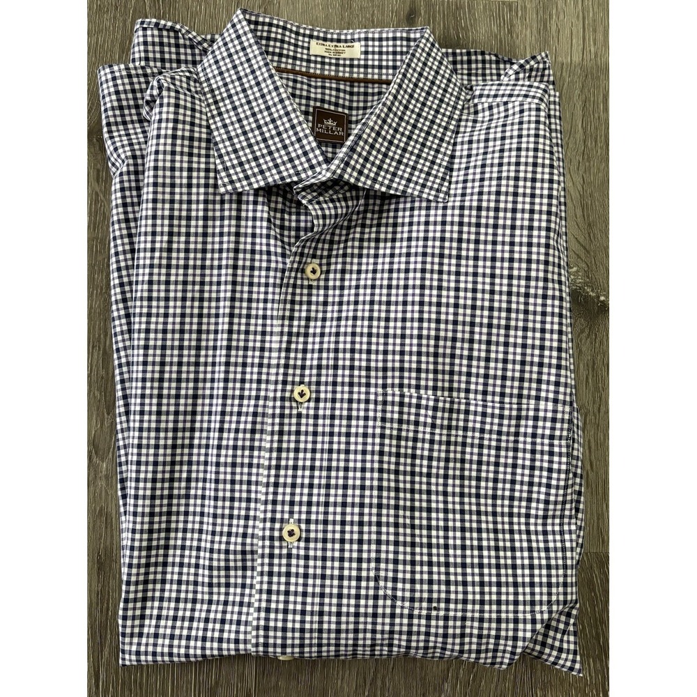 Peter‎ Millar Shirt Button Down Men's XXL Blue Purple Check Plaid Cotton Crown
